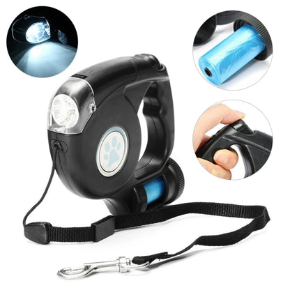LED Dog Leash with Garbage Bag Automatic Pet Leash for Dogs Cats Night Travel Safety Pet Traction Rope 4.5M Dog Accessories